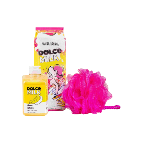 DOLCE MILK Body Care Gift Set 324 – Banana Shower Gel + Sponge + Cosmetic Bag (300 ml + 1 pc)