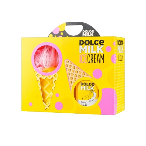 DOLCE MILK Body Care Gift Set 258 – Banana Shower Gel + Ice Cream Sponge (300 ml + 1 pc)