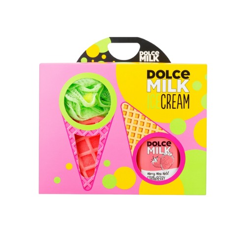 DOLCE MILK Body Care Gift Set 257 – Strawberry Shower Gel + Ice Cream Sponge (300 ml + 1 pc)