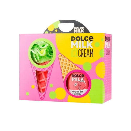 DOLCE MILK Body Care Gift Set 257 – Strawberry Shower Gel + Ice Cream Sponge (300 ml + 1 pc)