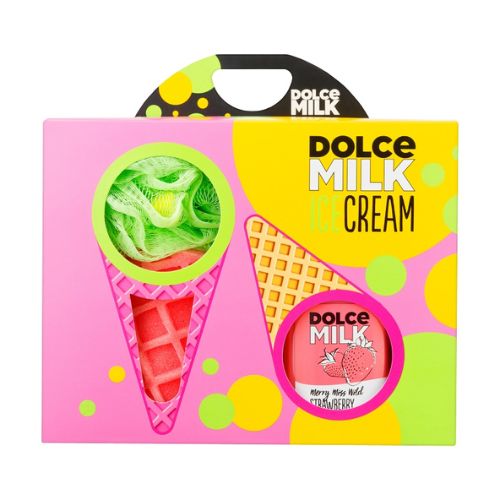 DOLCE MILK Body Care Gift Set 257 – Strawberry Shower Gel + Ice Cream Sponge (300 ml + 1 pc)
