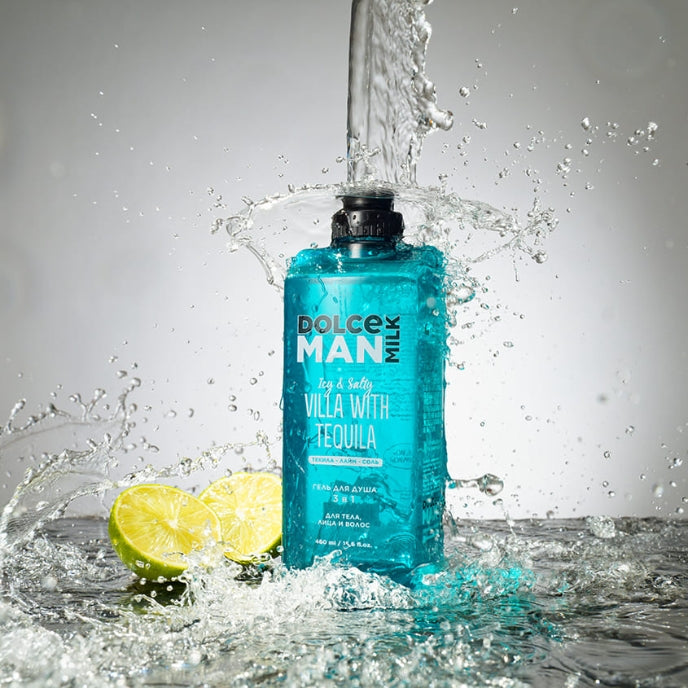 DOLCE MILK Villa With Tequila Man Shower Gel 3 in 1 – Face, Body & Hair Cleanser with Panthenol & Juniper Extracts, 460 ml