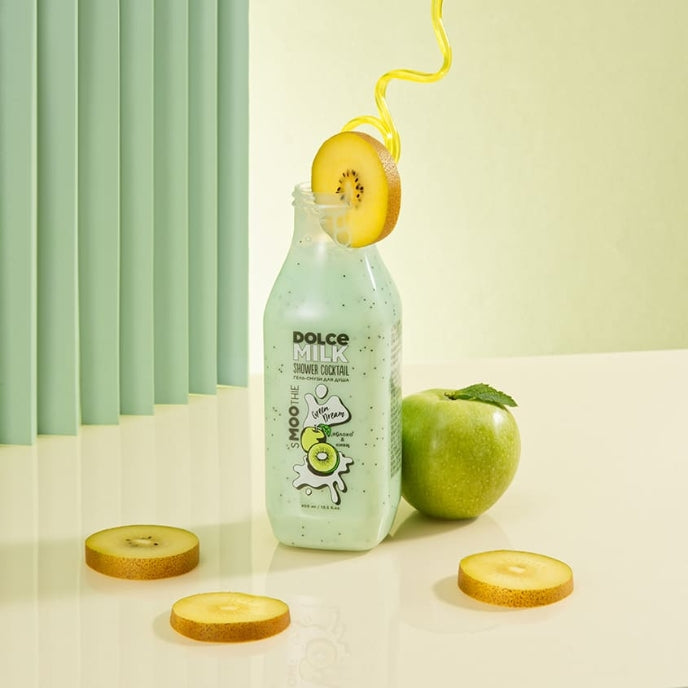 DOLCE MILK Green Dream Shower Gel Smoothie – Apple Extract & Milk Protein Invigorating Cleanser, 400 ml