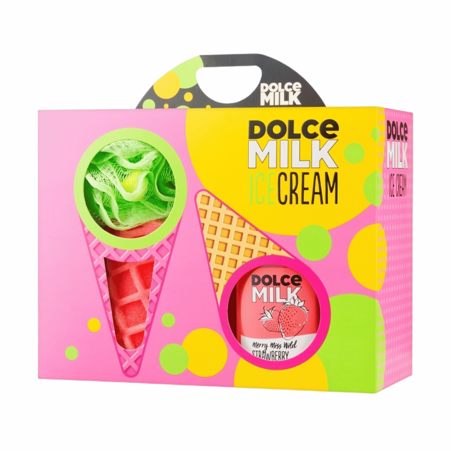 DOLCE MILK Body Care Gift Set 257 – Strawberry Shower Gel + Ice Cream Sponge (300 ml + 1 pc)