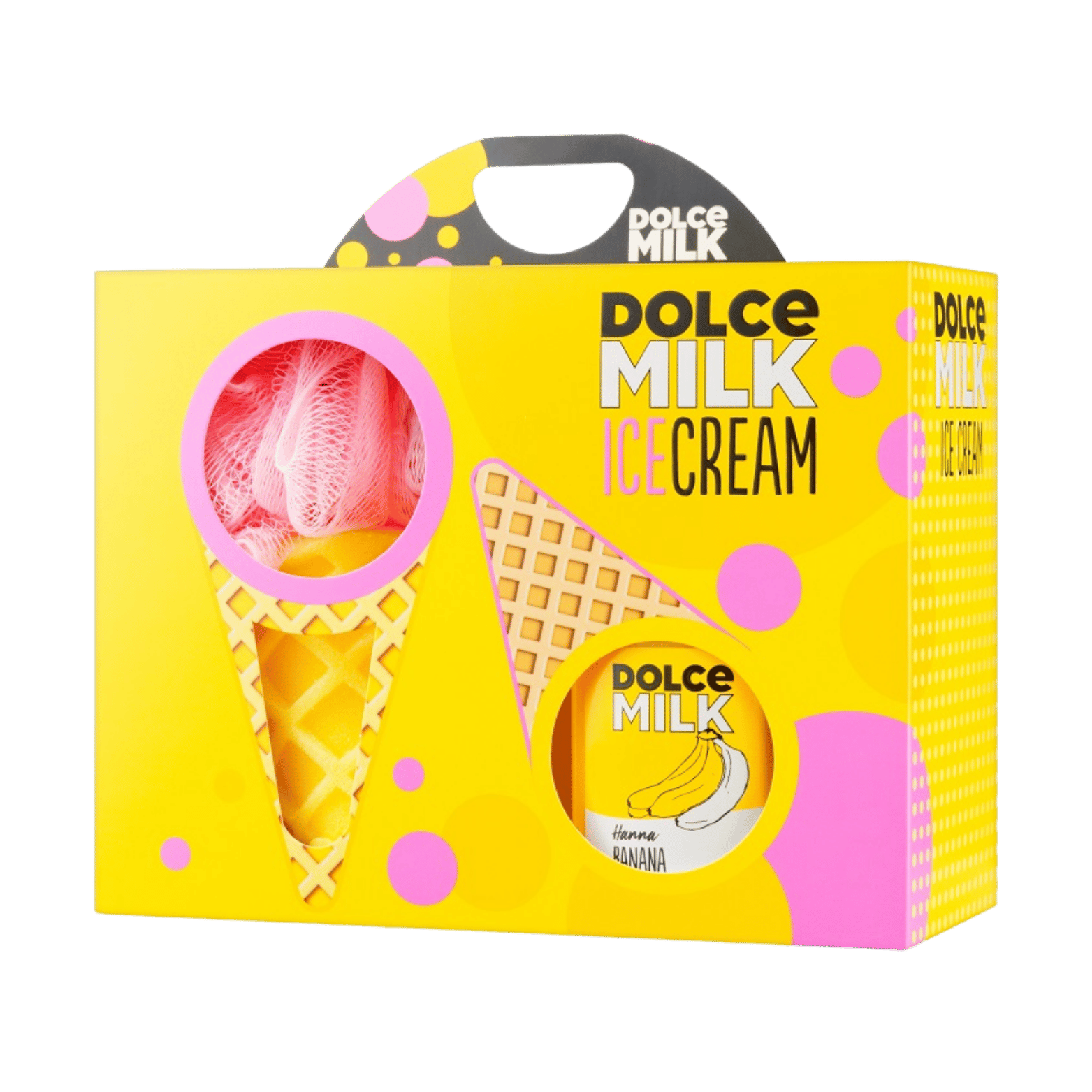 DOLCE MILK Body Care Gift Set 258 – Banana Shower Gel + Ice Cream Sponge (300 ml + 1 pc)