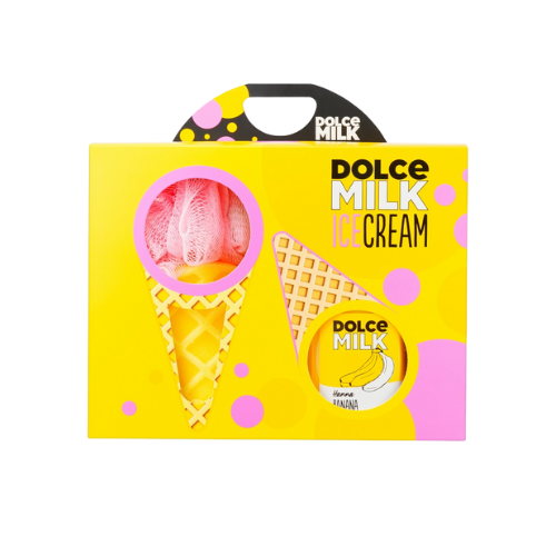 DOLCE MILK Body Care Gift Set 258 – Banana Shower Gel + Ice Cream Sponge (300 ml + 1 pc)