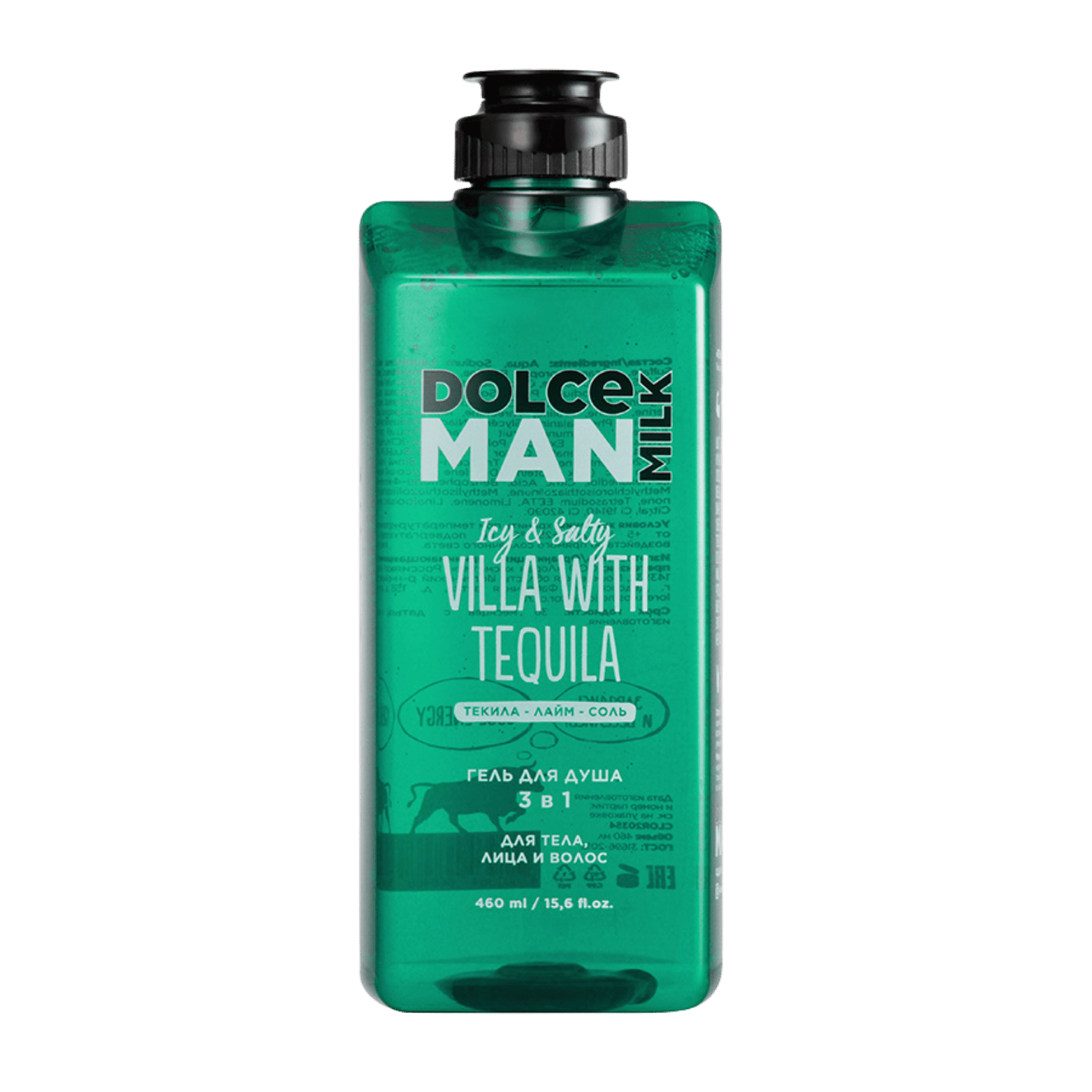 DOLCE MILK Villa With Tequila Man Shower Gel 3 in 1 – Face, Body & Hair Cleanser with Panthenol & Juniper Extracts, 460 ml