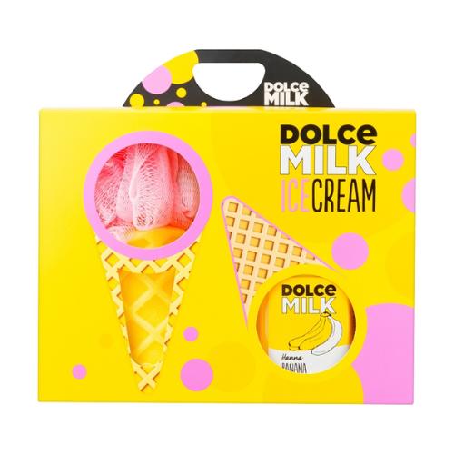 DOLCE MILK Body Care Gift Set 258 – Banana Shower Gel + Ice Cream Sponge (300 ml + 1 pc)