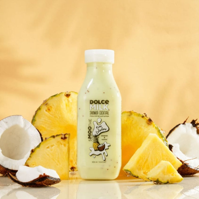 DOLCE MILK Shower Gel Smoothie Pino Coladino – Tropical Pineapple Shower Gel with Milk Proteins & Betaine, 400 ml
